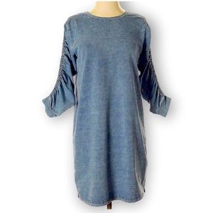 Anthropologie JANE and DELANCEY Cotton Blend Chambray Mini Dress Rusched